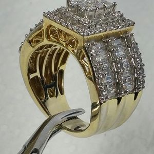 DESIGNER SJ CZ GOLD PLATE STERLING SILVER RING